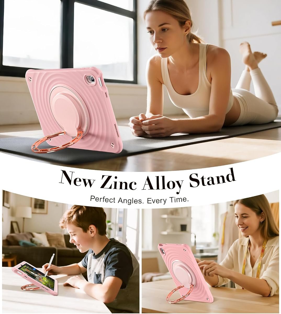 iPad in the BRAECN case propped on its zinc alloy stand in desk and counter settings typical of point of sale and reception use